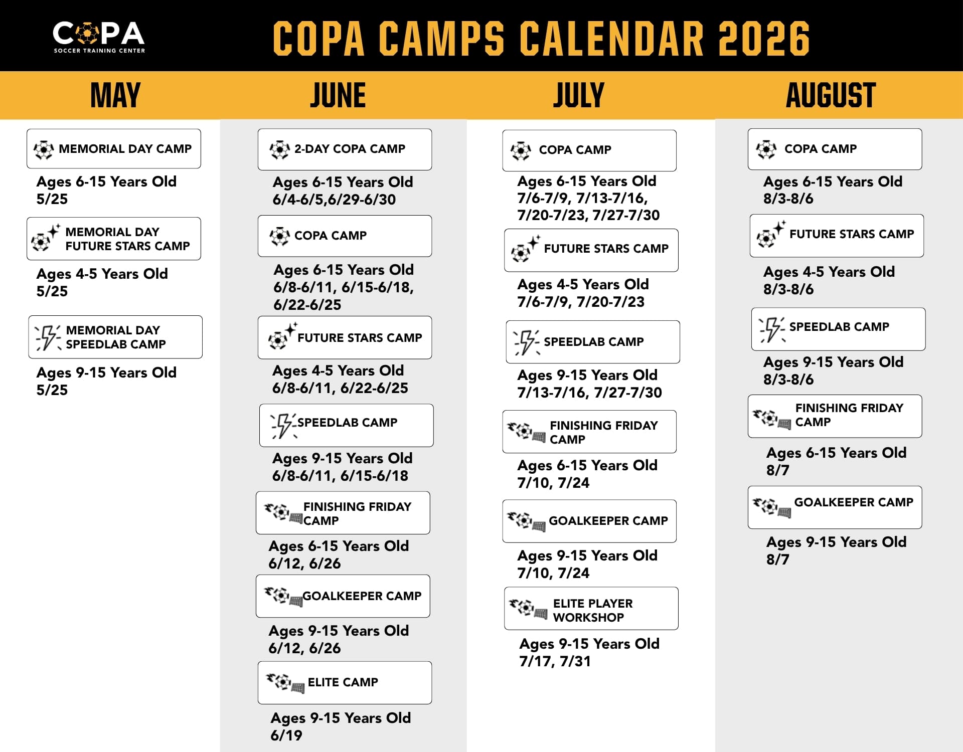 COPA CAMPS CALENDAR 2026 MA