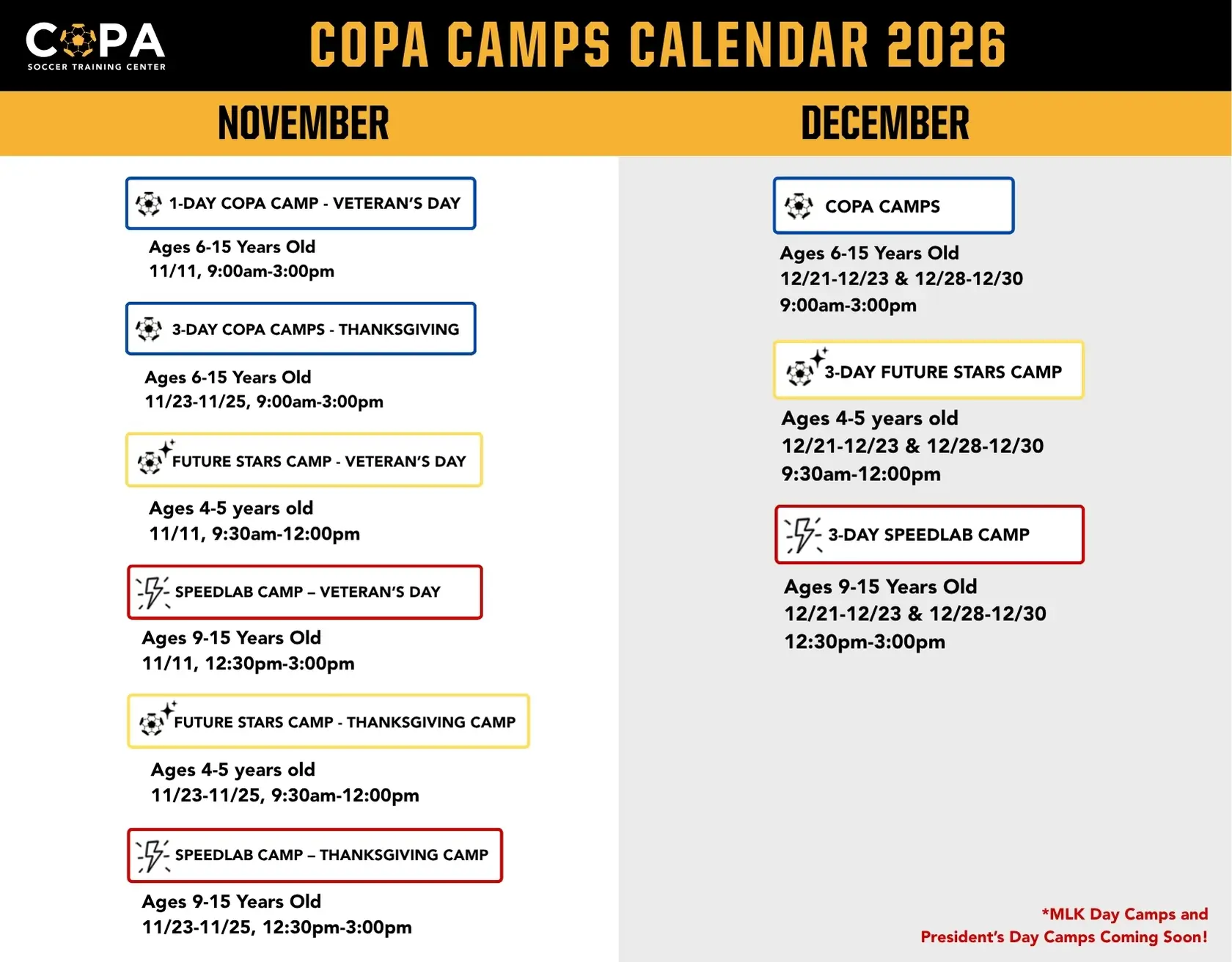 COPA CAMPS CALENDAR 2026 MA